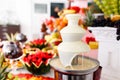 White Chocolate Fountain And Fruits For Dessert At Wedding Table Royalty Free Stock Photo