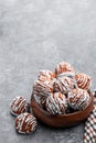 White chocolate glazed cookies on gray background