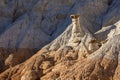 White and Chocolate Hoodoos Against Blue Cliffs Royalty Free Stock Photo