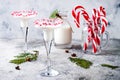 White chocolate peppermint martini with candy cane rim. Christmas holiday party drink Royalty Free Stock Photo