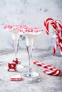 White chocolate peppermint martini with candy cane rim. Christmas holiday party drink Royalty Free Stock Photo