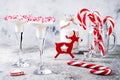 White chocolate peppermint martini with candy cane rim. Christmas holiday party drink Royalty Free Stock Photo