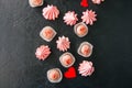 White chocolate and strawberry truffles and pink meringue kisses Royalty Free Stock Photo