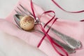 White chocolate truffle on cutlery Royalty Free Stock Photo