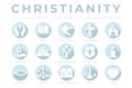 White Christianity Icon Set with Faith, Bible, Crucifixion , Baptism, Church, Resurrection, Holy Spirit, Saints, Commandments,