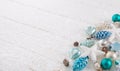 White christmas background with snow and balls in turquoise, blu Royalty Free Stock Photo