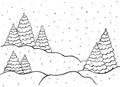 White Christmas background with snowy fir trees