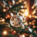 White Christmas ball close up adornend with a flower