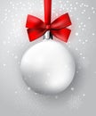 White Christmas ball with red bow Royalty Free Stock Photo