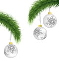 White Christmas balls on pine branches isolated on white Royalty Free Stock Photo