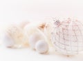 White christmas balls with satin ribbon Royalty Free Stock Photo