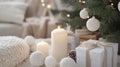 White Christmas Decorations with Candles and a Gift Royalty Free Stock Photo