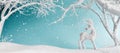 White Christmas deer in magical frozen forest at snowy winter night Royalty Free Stock Photo
