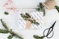 White Christmas Gift with Blank Tag Royalty Free Stock Photo
