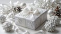 White Christmas gift box wrapped with snowflake-patterned paper Royalty Free Stock Photo
