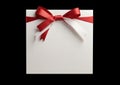 white christmas greeting card isolated on black background with red and white satin ribbon Royalty Free Stock Photo