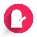 White Christmas mitten icon isolated with long shadow. Red circle button. Vector Royalty Free Stock Photo