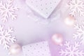 White Christmas New Year Banner Poster Background. Snow Flakes Baubles Gift Boxes. Scandinavian style pastel colors. Greeting Card Royalty Free Stock Photo