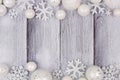 White Christmas ornament double border with snow on white wood Royalty Free Stock Photo