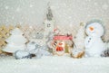 White Christmas - Snowman with winter snow background Royalty Free Stock Photo