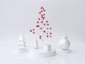 White of christmas tree ball gift box snow man minimal style and red metallic ball 3d render