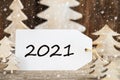 White Christmas Tree, Label With Text 2021, Snowflakes