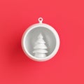 White Christmas tree ornament in white mercury glass on red background Royalty Free Stock Photo