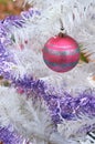 White Christmas tree red ball ornament silver glitter stripes Royalty Free Stock Photo