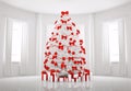 White Christmas tree in the room interior 3d Royalty Free Stock Photo