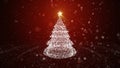 White Christmas tree with shining light on red background, falling snowflakes and stars. Christmas or New Year background Concept Royalty Free Stock Photo