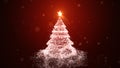 White Christmas tree with shining light on red background, falling snowflakes and stars. Christmas or New Year background Concept Royalty Free Stock Photo