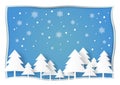 White Christmas tree,snow and snowflake on blue background