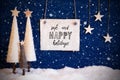 White Christmas Tree, Snow, Wooden Sign, Safe And Happy Christmas, Snowflakes Royalty Free Stock Photo