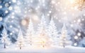 White Christmas trees on a blurred background with falling snow Royalty Free Stock Photo