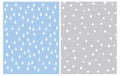 White Christmas Trees of Trinagle Shape Isolated on a Light Blue Background. Irregular Polka Dots on a Gray Layout.