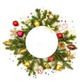 White Christmas white round with baubles, stars and fir - isol