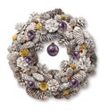 White Christmas wreath purple balls Royalty Free Stock Photo