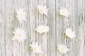 White chrysanthemum flowers on a wooden background