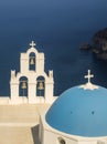 White Church with blue dome at Oia, Santorini, Greek Islands Royalty Free Stock Photo