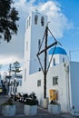White church with blue dome at Oia village, Santorini island Royalty Free Stock Photo