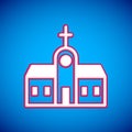 White Church building icon isolated on blue background. Christian Church. Religion of church. Vector Royalty Free Stock Photo
