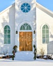 White Church with Circle Window Royalty Free Stock Photo