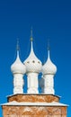 White Church domes against the blue sky. Royalty Free Stock Photo