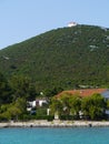 The white church on the hill of Ist Royalty Free Stock Photo