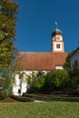 White church near Prittiching, along touristic route Romantic Road, Germany