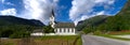 White church in Norway in Europe big panorama nice weather nordic