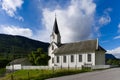 White church in Norway in Europe big panorama nice weather