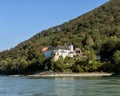 White church on the South side of the Danube River near the Schonbuhel Castle, Wachau Valley, Austria Royalty Free Stock Photo