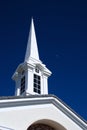 White Church Spire and Roof - With Moon Royalty Free Stock Photo
