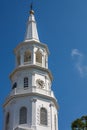 White Church Steeple and Clock Tower Royalty Free Stock Photo